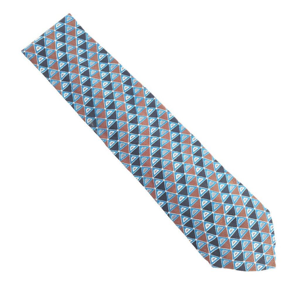 David Lawrence Men Necktie Geometric 100% Silk Black Brown Blue Size 59x4 - NWOT